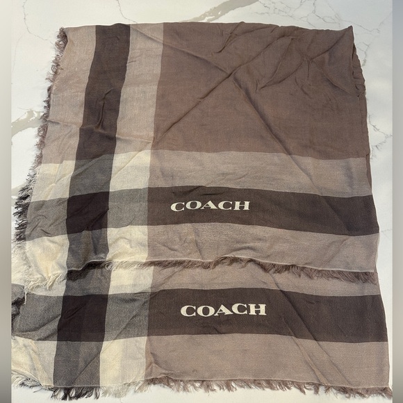 Coach Windowpane Challis Scarf Stone - Picture 1 of 7